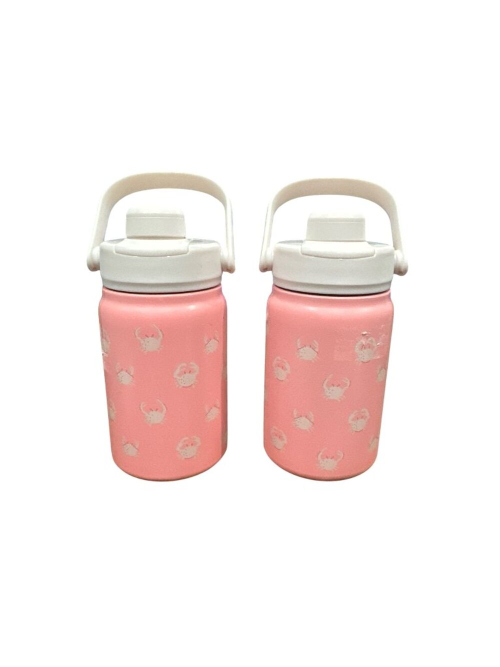 Set Of 2 Pink Crab Print Double-Wall Stainless Steel Water Bottles With Handles,